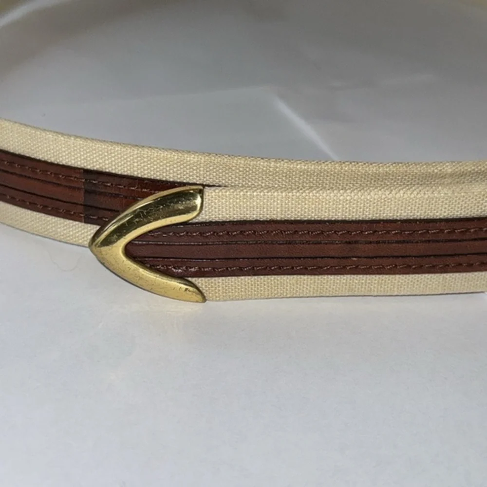 COLE HAAN‎ BROWN LEATHER BEIGE CORD BELT One Size